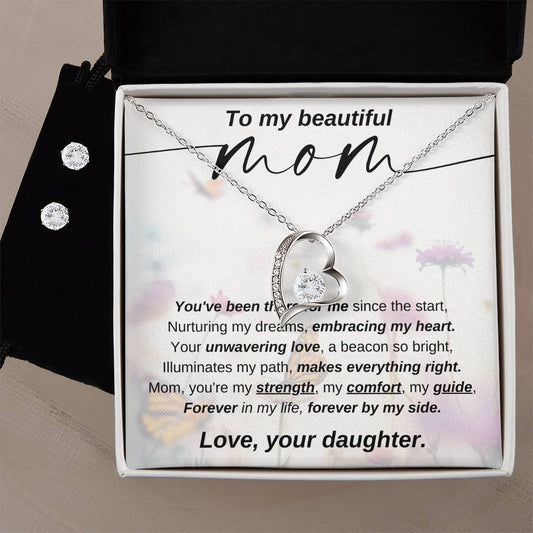 Forever Love Necklace & Clear CZ Earrings Bundle: Timeless Gifts for Mom