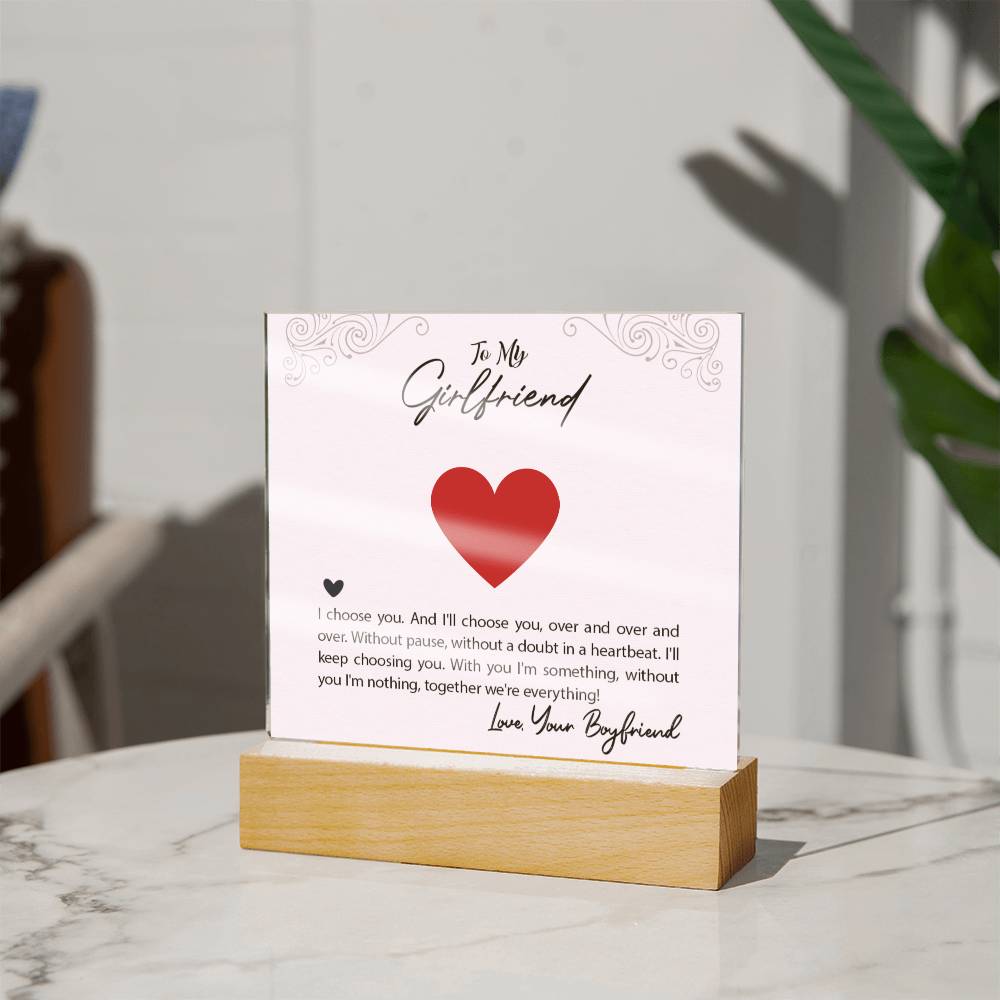 I Choose You! 💑 Trending Acrylic Square Plaque for Girlfriend - Personalized Romantic Gift 🎁 | Custom Love Message | Valentine's Day Decor | Heartfelt Keepsake