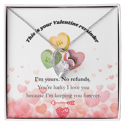 I’m Yours. No Refunds. – Funny Valentine’s Day Jewelry Gift for Her, Romantic Forever Love Necklace, Thoughtful Keepsake Gift for Wife or Girlfriend - Dsflair
