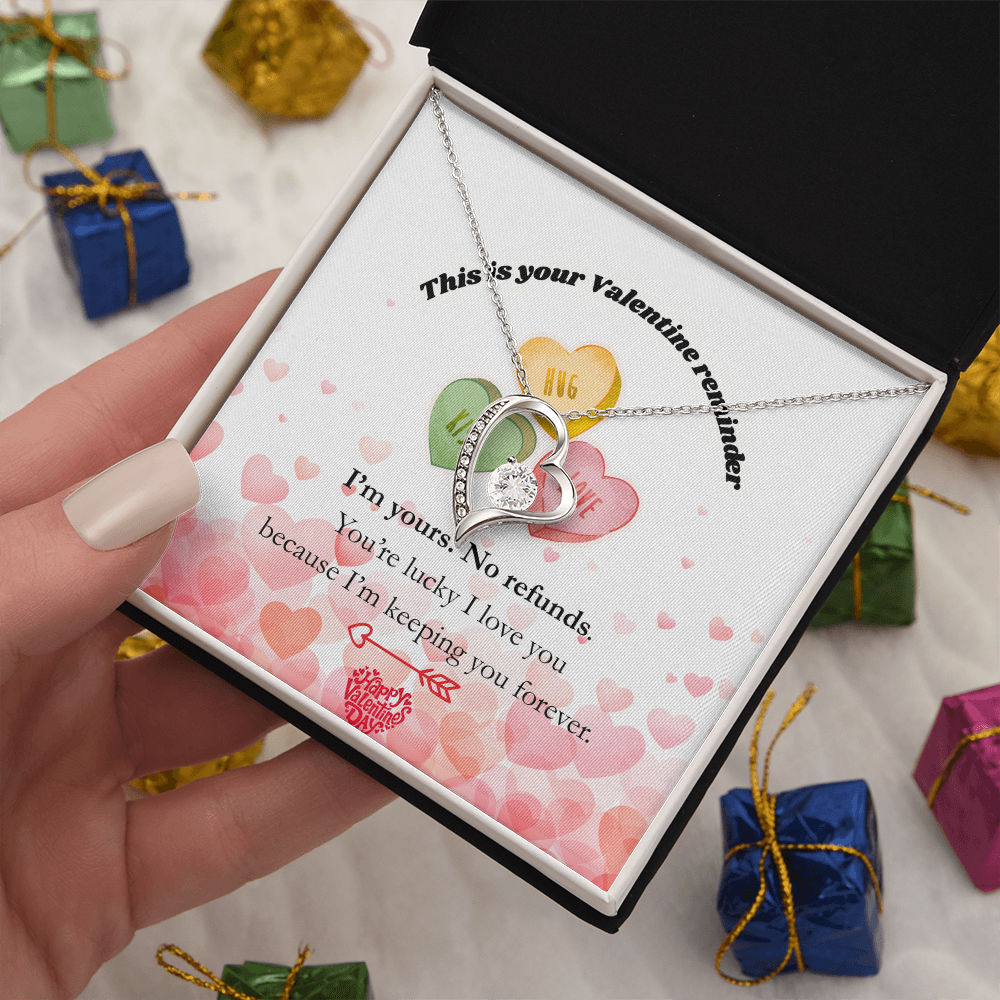 I’m Yours. No Refunds. – Funny Valentine’s Day Jewelry Gift for Her, Romantic Forever Love Necklace, Thoughtful Keepsake Gift for Wife or Girlfriend - Dsflair