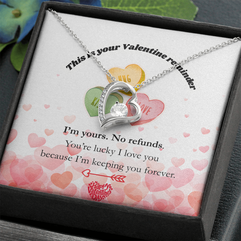 I’m Yours. No Refunds. – Funny Valentine’s Day Jewelry Gift for Her, Romantic Forever Love Necklace, Thoughtful Keepsake Gift for Wife or Girlfriend - Dsflair