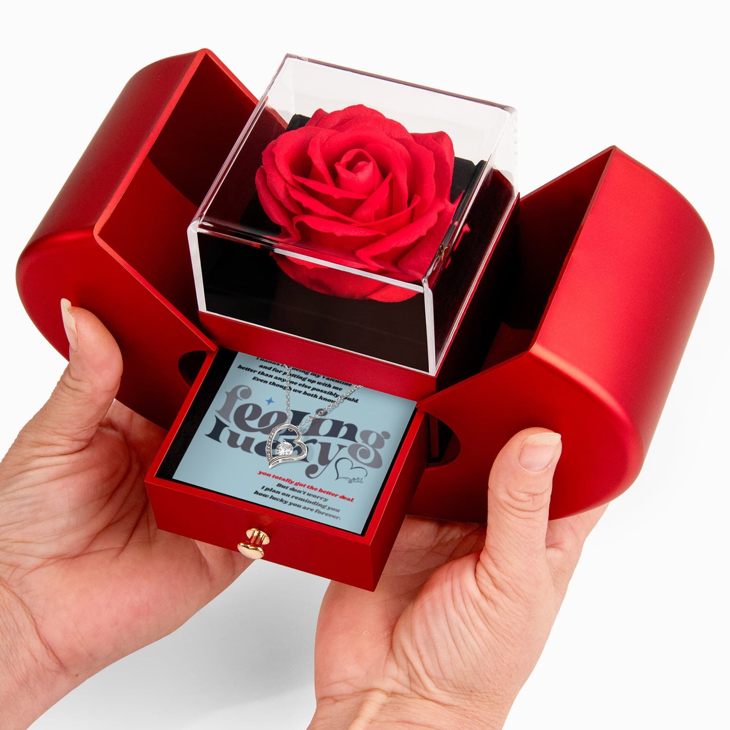 Valentine's Day Forever Love Necklace – Romantic Gift in Red Heart Rose Box - Dsflair