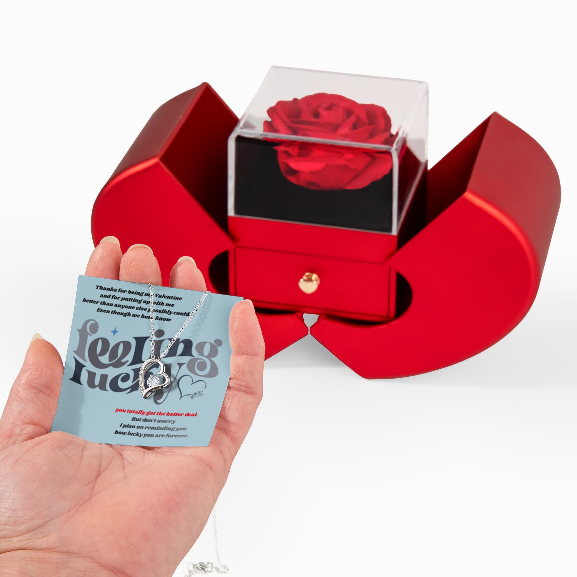 Valentine's Day Forever Love Necklace – Romantic Gift in Red Heart Rose Box - Dsflair