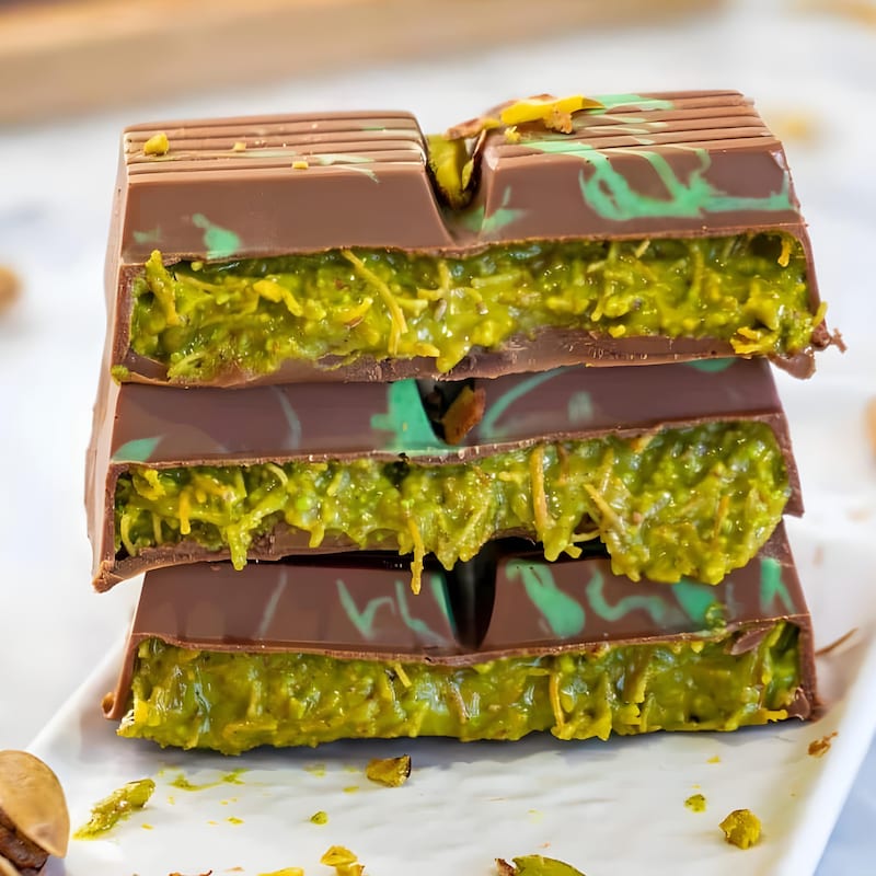 Pistachio knafeh filling cross-section