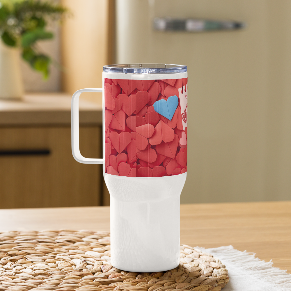 Love on the Go: Insulated Travel Mug with Handle - Perfect Valentine's Day Gift for Coffee Lovers | Heartwarming Design, Stainless Steel, Hot and Cold Beverages