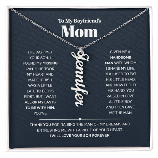 To My Boyfriend's Mom - I Will Love Your Son Forever - Personalized Vertical Name Necklace