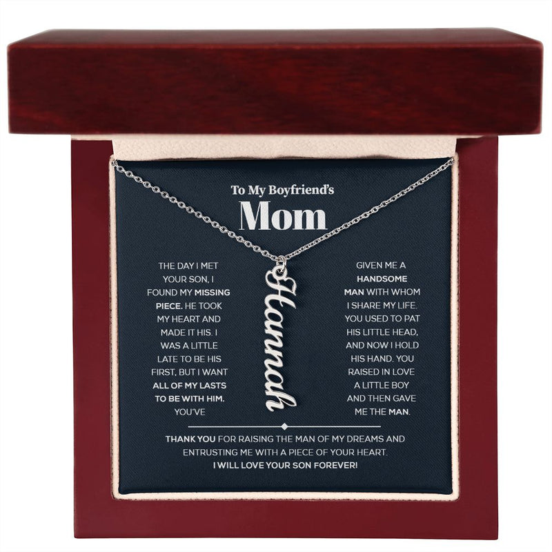 To My Boyfriend's Mom - I Will Love Your Son Forever - Personalized Vertical Name Necklace